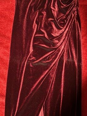 Velvet Burgundy Maxi Dress with Side Drape